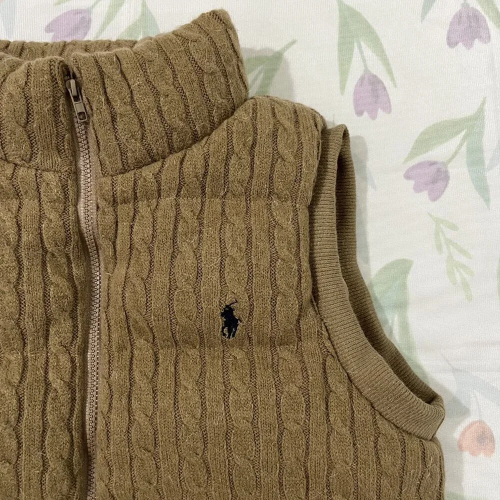 Ralph Lauren Cable Knit Down Vest Brown - Picture 5 of 9